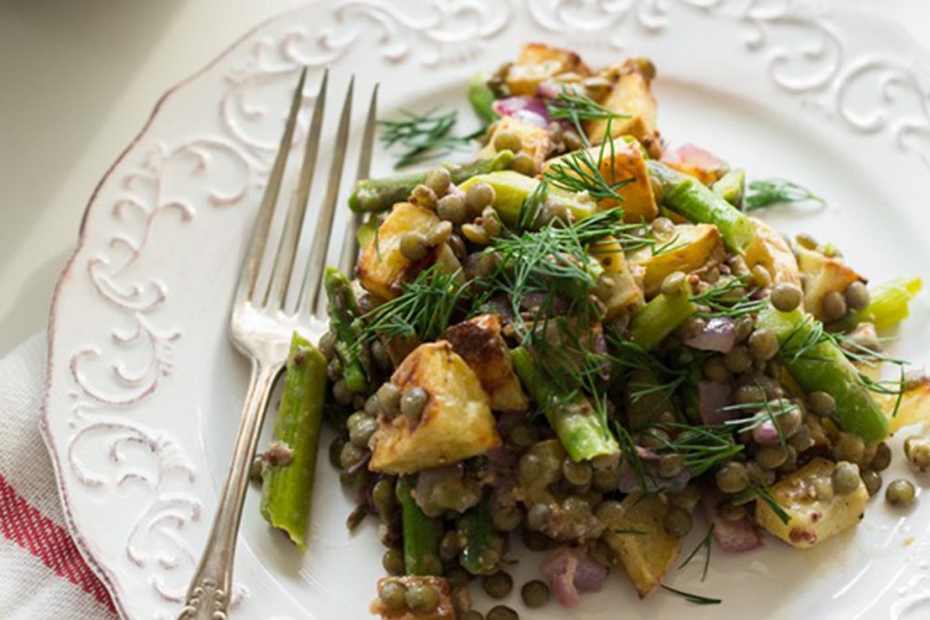 Plate with fork and Spring Lentil Salad